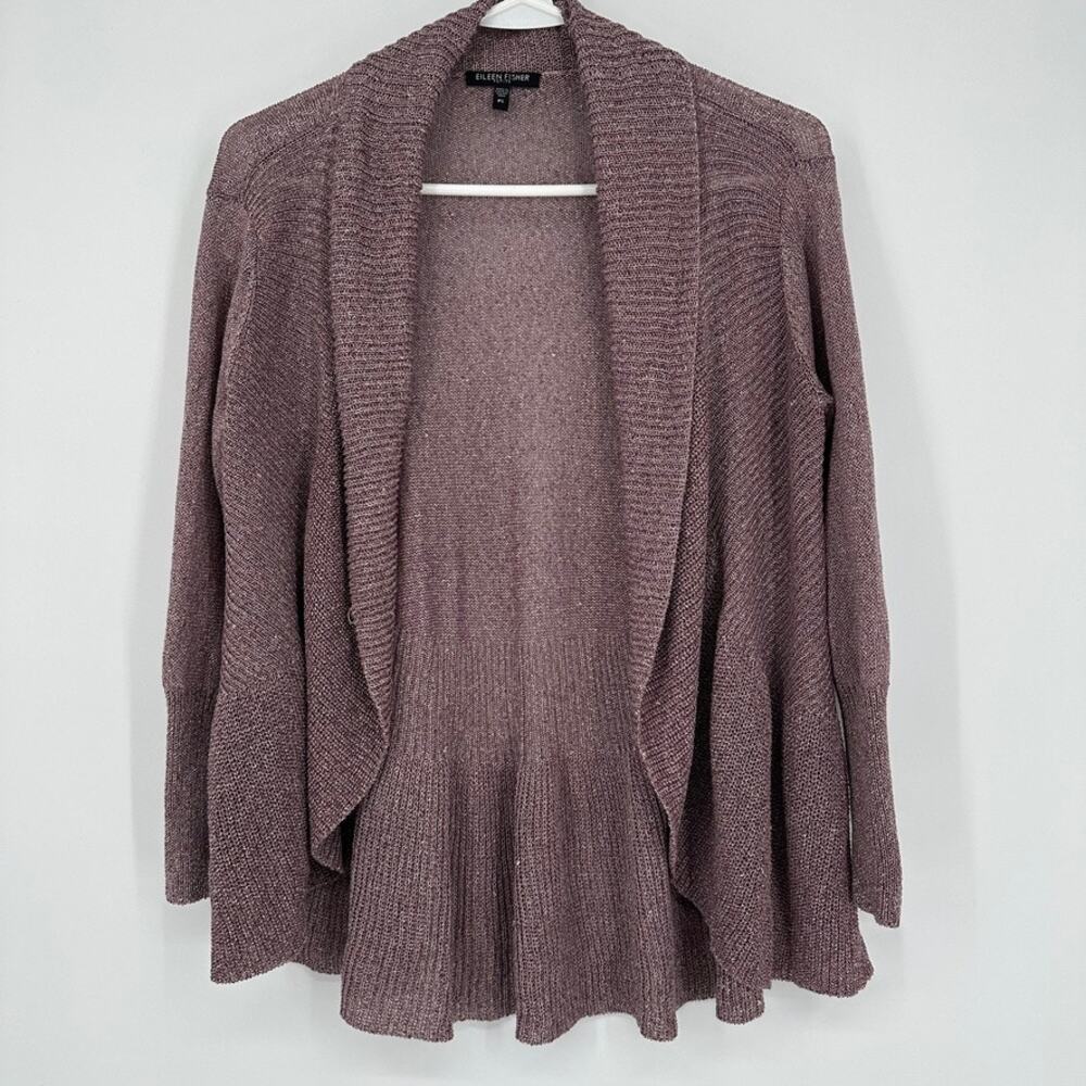 Eileen Fisher Cardigan Sweater Womens Petite SMALL Linen Blend Preppy Academica